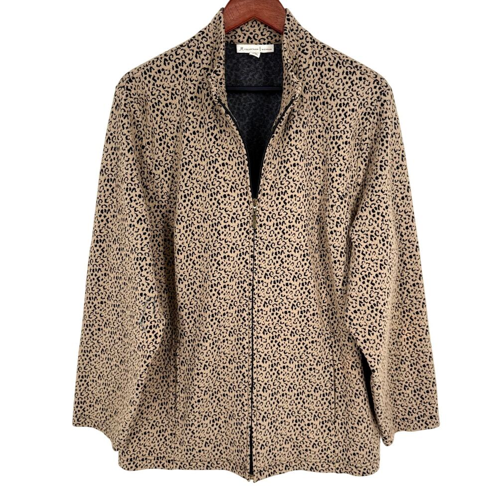 JM Collection Plus Size 3X Full Zip Jacket Animal Print Blouse Shirt Top Artsy